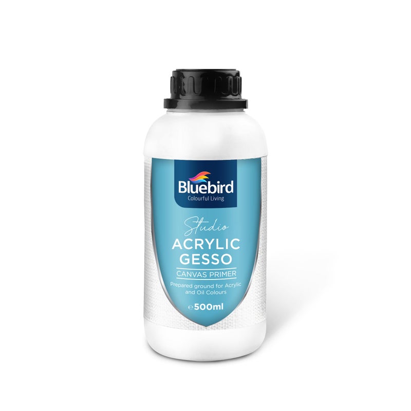 BLUEBIRD Studio Acrylic Gesso - Liquid Gesso Primer for Arylic Painting, Surface Prep Medium (White, 16.9 Fl Oz) - Image 1